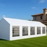 Grande tente de réception 5 × 10 m en acier galvanisé avec parois modulables